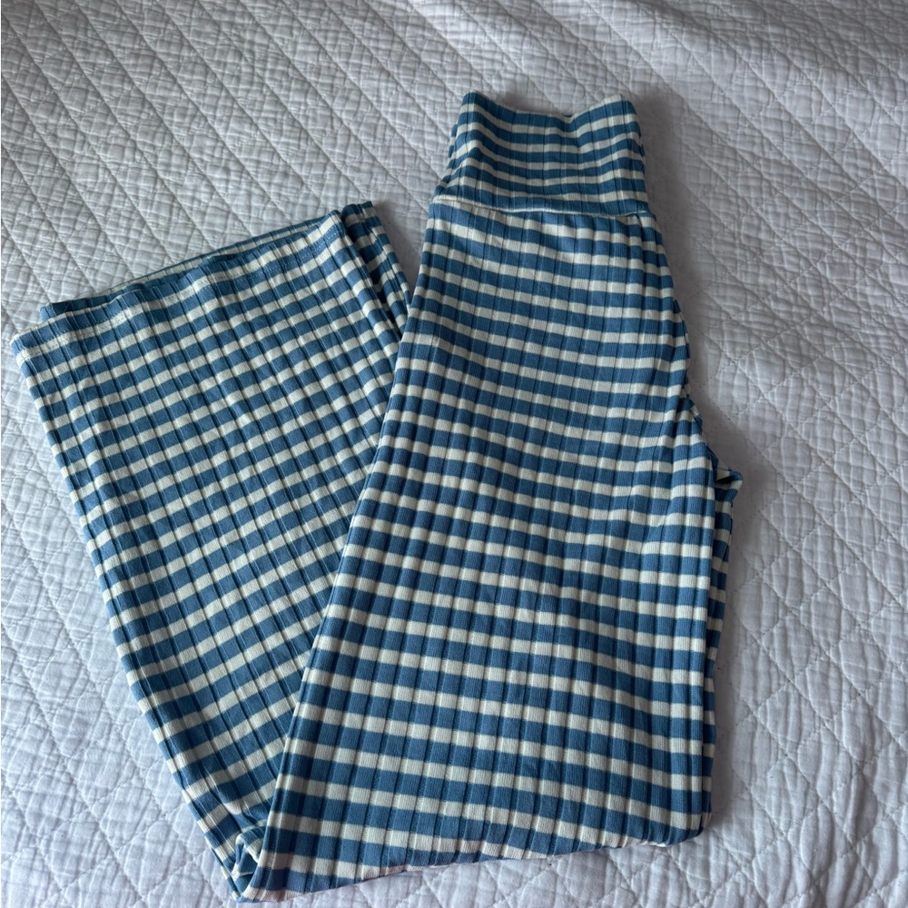 Blue and White striped and ribbed Pants